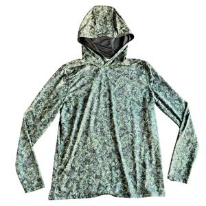 Googan Squad Mens Small Green Bass Fish Camo Performance Fishing Hoodie Shirt